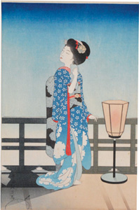 Yoshikawa Kanpo / The 1st Collection of Creative Prints by Kanpo / Maiko Admiring the Moon