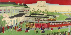 Ikkei / Steam Train Passing Shiodome in Tokyo [汐留与里蒸汽車通行の図]
