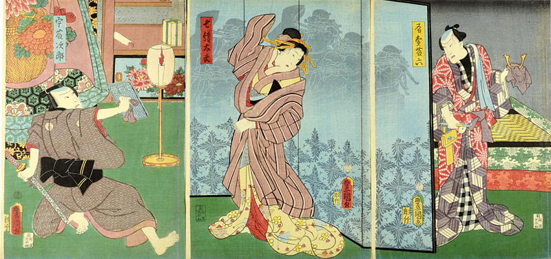 Toyokuni III “Kabuki scene from Hananotsuki utou hitofushi”