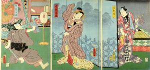 Toyokuni III / Kabuki scene from Hananotsuki utou hitofushi [英皎うとふ一諷]