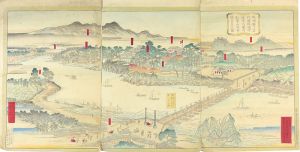 Hiroshige III / 福島県下岩代国福島町境界大隈川紅葉山及舟橋真景之図 [福島県下岩代国福島町境界大隈川紅葉山及舟橋真景之図]