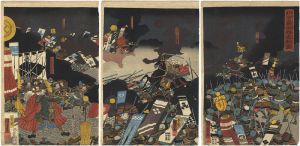 Kuniyoshi / Kenshin Charging into Shingen's Camp at the Battle of Kawanakajima [川中嶋両将直戦図]