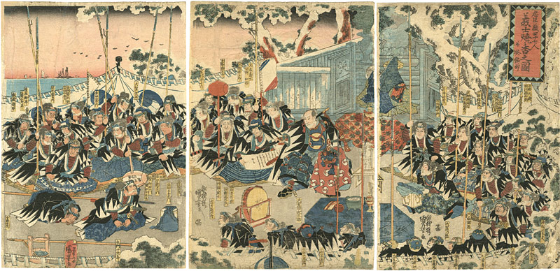 Kuniyoshi “47 Ronin burning incense before the tomb of their master Asano Takumi no Kami”