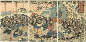Kuniyoshi / 47 Ronin burning incense before the tomb of their master Asano Takumi no Kami [忠臣蔵四十七人　義士焼香之図]