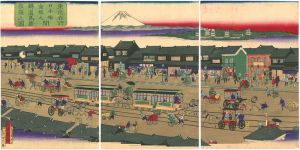 紅英斎「東京名所　日本橋京橋間鉄道馬車往復之図」