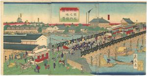 Ikuhide / Famous Places of Tokyo / Bustling scenery on Nihon-bashi Bridge on the New Year's Day [東京名所之内日本橋真景]