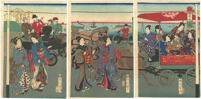 Kunichika “Horse Drawn Carriage and Telegraph Pole in Tokyo”