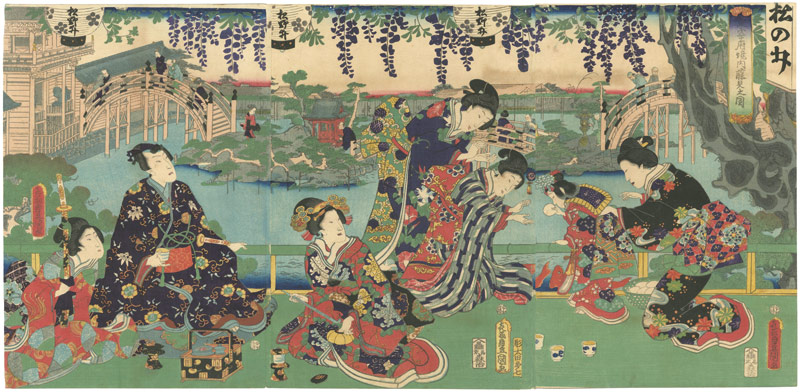 Toyokuni III “Wisteria in Bloom at Kameido”