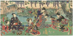 Toyokuni III / Wisteria in Bloom at Kameido [東宰府境内藤見之図　（亀戸天神）]