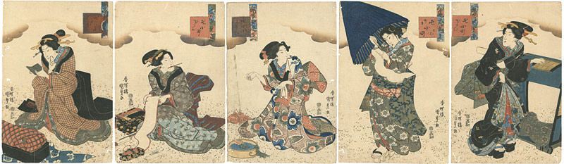 Kunisada “Currently Parodies of Seven Komachi : set of 5”