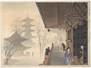 芳宗随筆 菊納め　浅草寺東門 朝靄