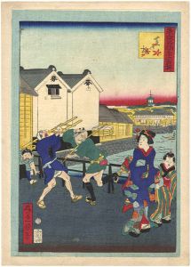 Ikkei / 36 Humorous Views of Tokyo / Shibaguchi Bridge [東京名所三十六戯撰　芝口橋]