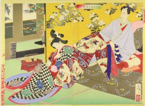 Yoshitoshi / A New Selection of Eastern Brocade Prints / The Shogun Tsunayoshi Teaches Osame to be a Courtesan [新撰東錦絵　於さめ遊女を学ぶ図]
