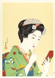 Hashiguchi Goyo / The Woman Who Has a Lipstick Brush 【Reproduction】