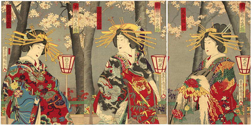 Kunichika “ Evening Cherry Blossoms; Flower Contest Among the Geisha Houses”