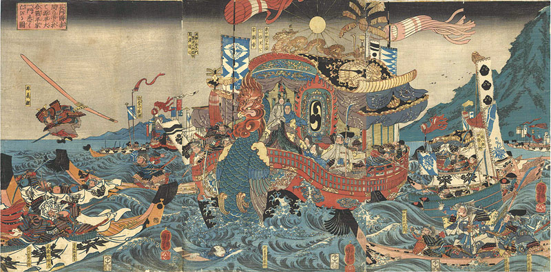 Kuniyoshi “In the Great Battle betwen the Minamoto and the Taira at Akama Bay in Nagato Province, the Taira Clan Are Utterly Destroyed”