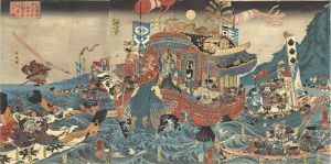 Kuniyoshi / In the Great Battle betwen the Minamoto and the Taira at Akama Bay in Nagato Province, the Taira Clan Are Utterly Destroyed [長門国赤間の浦に於て源平大合戦平家一門悉く亡びる図]