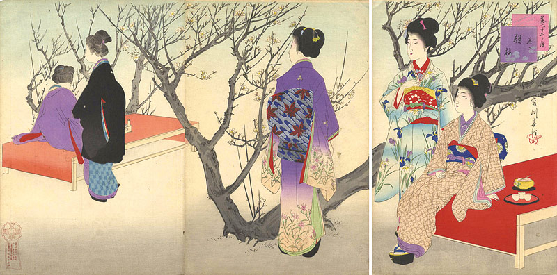 Shuntei “Beautiful Women for the Twelve Months / The 2th Months - Beauties Enjoying Plum Blossoms”