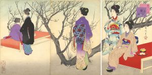 Shuntei / Beautiful Women for the Twelve Months / The 2th Months - Beauties Enjoying Plum Blossoms [美人十二ヶ月　其二　観梅]