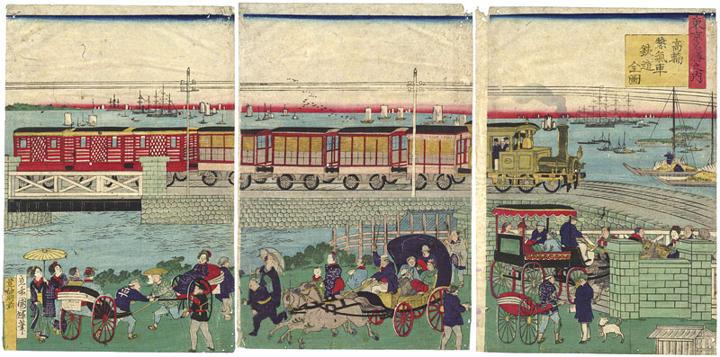 Kuniteru II “Famous Places in Tokyo / The Takanawa Steam Railway”