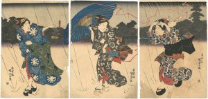 Kunisada I / 3 Beauties Running in Rain [美人画]