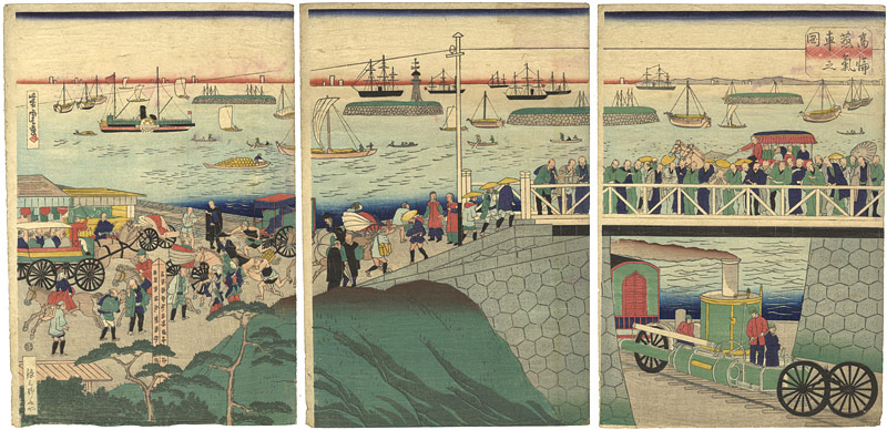 Yoshitora “Steam Train at Takanawa Seashore, Tokyo”