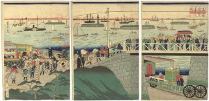 Yoshitora / Steam Train at Takanawa Seashore, Tokyo [高輪蒸気車之図]