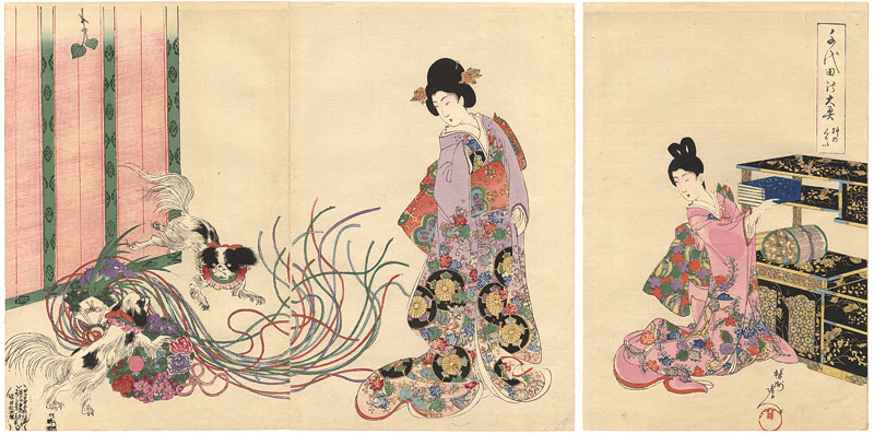 Chikanobu “Chiyoda Inner Palace /　Excited Dogs”