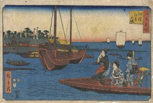 Hiroshige I / Famous Place in Edo / Sumiyoshi Shrine, Tsukuda Island [江戸名所 佃嶋住吉の杜]