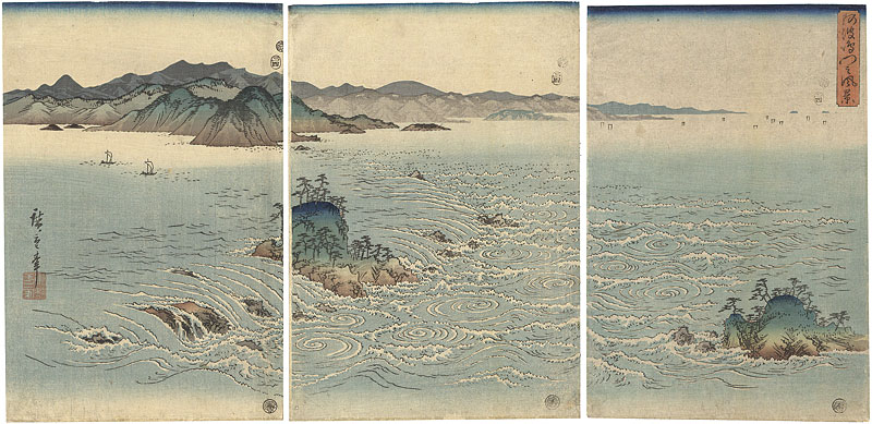 Hiroshige I “Snow, Moon and Flowers / Flower : Whirlpools of Naruto Straits in Awa Province”