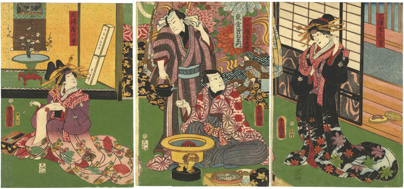 Toyokuni III “Kabuki Scene from Momochidori nigiwai Soga”