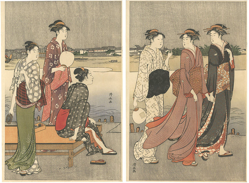 Kiyonaga “Enjoying the Evening Cool on the Banks of the Sumida River【Reproduction】”