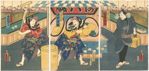 Toyokuni III / Kabuki Scene from Chigirukoi haru no awamochi [契恋春粟餅]