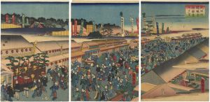Kunisato / Crowds Visiting Narita-san for Public Viewing [成田山開帳参詣群集之夕景]