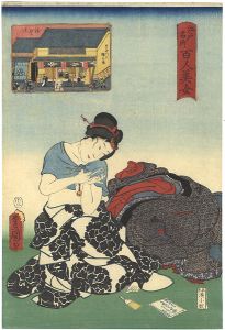 Toyokuni III, Kunihisa / Famous Places in Edo Compared with 100 Beauties / Asakusa Suwa-cho [江戸名所百人美女　浅草すハ丁]