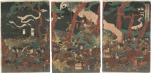 Kusunoki Masashige and His Men Making Straw Dummies to Trick the Enemy into Exhausting Their Arrows