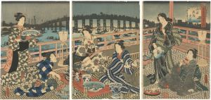Toyokuni III / Famous Views of the Four Seasons in the Eastern Capital / Evening at Ryogoku [東都名所四季之内　両国夜陰光景]