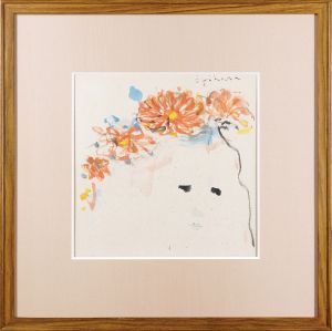 自筆画色紙　花飾り人