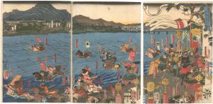 Yoshitora / The Great Battle of the Uji River, on the 16th Day of the First Month, 1184 [寿永三年正月十六日宇治川大合戦ノ図]