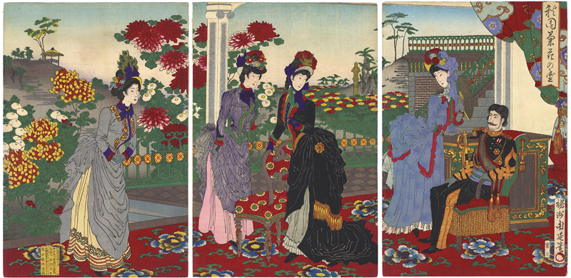 Chikanobu “Blooming Chrysanthemums in an Autumn Garden”