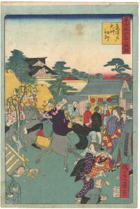 Ikkei / 36 Humorous Views of Tokyo / The Year’s First ”Rabbit Day” at Kameido Tenjin Shrine [東京名所三十六戯撰　亀戸天神初卯]