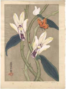 Urushibara Mokuchu / Orchid, Butterfly and Ladybug