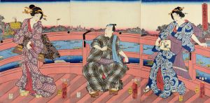 Kunisada II / Enjoying the Evening Cool on the Ryogoku Bridge [東都両国夕涼之図]