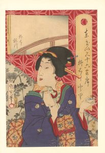 Kunichika / 36 Tokyo Restaurants / The Umekawa Restaurant in Yanagibashi, with the Geisha of Yanagibashi [東京三十六会席 柳はし ■里 - 柳はし 梅川]