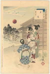 Toshikata / 36 Elegant Selections - Setting Sun / Women of the Keian Era	 [三十六佳撰　夕陽 慶安頃婦人]