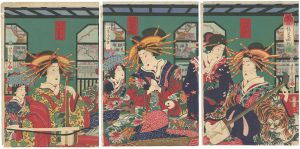 Yoshitora / Performance of the 3 Instruments at Kinpeiro House [金瓶楼三曲之図]