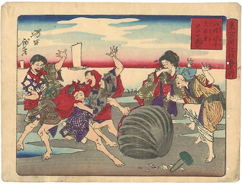 Yoshitoshi “Famous Places and Humorous Images of Modern Life in Tokyo / Gathering Shells while Low Tide in Suzaki”