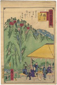 Hiroshige III / Tokai Meisho Kaisei Gojusan-eki Kaisei Dochu-ki / #52 Sakanoshita [東海名所改正五十三駅　改正道中記　五十二　坂の下　筆すて山　関迄一り半]