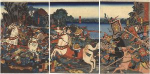 Kuniyoshi / A Popular Romance of the Three Kingdoms : One Scene about the Battle between Ma Chao and Cao Cao at bridge of Wei River [通俗三国志之内馬超大戦渭水橋曹操髭切敗走]