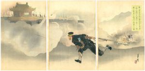 Gekko / Picture of the Second Army’s Assault on Jinzhoucheng: Engineer Superior Private Onoguchi Tokuji, Defying Death, Places Explosives and Blasts the Gate of the Enemy Fort [第二軍金州城攻撃工兵上等卒小野口徳次氏萬死ヲ冐シテ爆薬ヲ装置シ城門ヲ破壊スル圖]